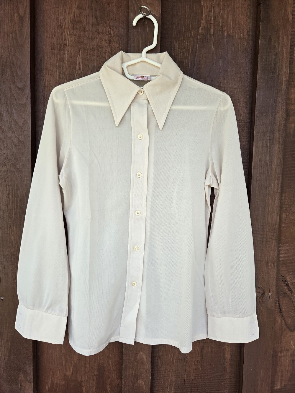 Vintage Bodin Knits Cream Polyester Dagger Collar Button Down Vintage 1960s